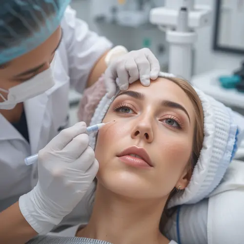A person receiving Botox from a qualified professional, in a clean and sterile medical office, natural lighting, professional setting. The image must be natural, realistic, style realistic, aspect_ratio 1:1 , seed 5